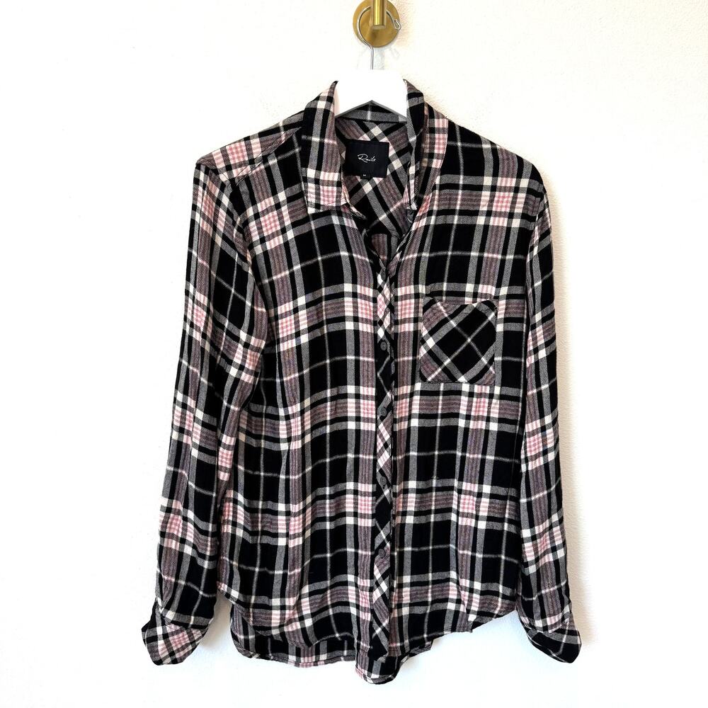Rails Hunter Button Down Plaid Flannel Shirt Onyx Rose Gold Medium